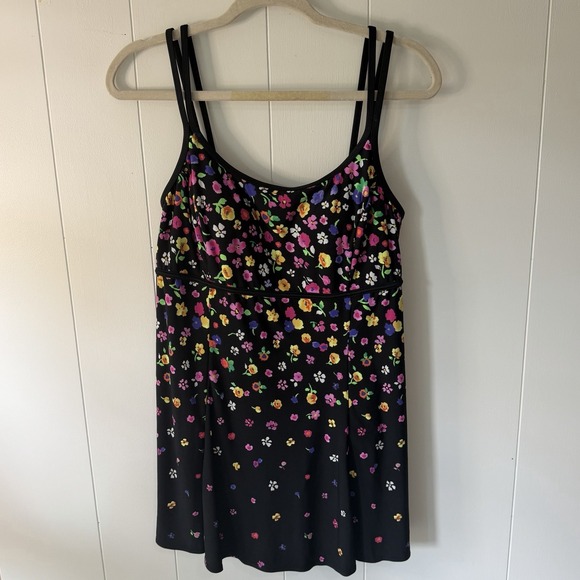 St. John's Bay Other - St. John's Bay Women's Size 12 Black Floral Swim Dress One Piece Swimsuit